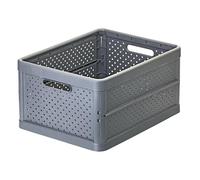 DEVESA Caja Plegable de Plástico de Almacenamiento Sostenible, Cesta Organizadora Apilable con Diseño Ventilado y Anti-Humedad para Hogar, Coche y Camping (Negro, Grande (32L))