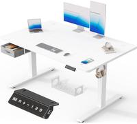 Devoko 140x80cm Escritorio Elevable Eléctrico con Cajones, Escritorio Regulable en Altura de Carga USB-A, Mesa Escritorio Elevable de Gestión de Cables y de Recordatorio de Postura Sentada,Blanco