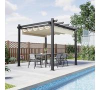 Devoko Pergola Bioclimatica 3x4m, Pergolas de Jardin, con Fijaciones Magnéticas y Zona de Sombra Ajustable, Cenador Pergolas de Aluminio, Adecuada para Escenarios como Jardines y Patios, Beige