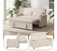 Devoko Sofá Cama Convertible, Loveseat de 2 Plazas con Descansaespaldas Ajustable, Sofá de Salón,Sofá Pequeño Retráctil de Tela de Corduroy Moderna, Color Beige, para Sala de Estar y Dormitorio