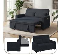 Devoko Sofá Cama Convertible, Loveseat de 2 Plazas con Descansaespaldas Ajustable, Sofá de Salón,Sofá Pequeño Retráctil de Tela de Corduroy Moderna, Color Negro, para Sala de Estar y Dormitorio