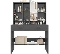 Devoko Tocador de Maquillaje con Luces LED, Brillo Ajustable, Mesa de Maquillaje con Espejo, Estante Abierto Regulable y 2 Cajones, Espacio para Almacenar Joyas, 90x40x135.8CM Vanity Moderno, Negro