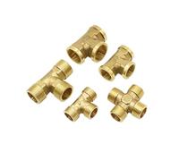 DeVow Conector de tubería de agua roscado de Metal de cobre en forma de T, 1/2, 3/4 pulgadas, latón 1/2, 3/4, conectores en T macho y hembra, divisor de agua cruzado(1I2 Cross)