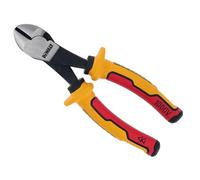 Dewalt Alicates de corte diagonal VDE de 160 mm, dureza aproximada: 61 ± 2 HRC y profundidad de 1,5 ± 0,5 mm. El diseño de alto apalancamiento aumenta la fuerza de la mandíbula. Un borde de óxido