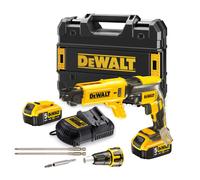 DeWALT - Atornillador para tabiquería seca AKU 18V con alimentador de tornillos y accesorios, 2x batería 5,0 Ah XR, cargador DCF620P2K