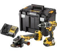 DeWalt Taladro percutor DCD796 + Amoladora DCG405 125mm - 2 baterías XR Li-Ion 5Ah y maletín TSTAK