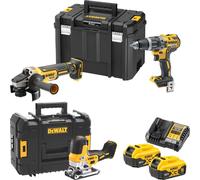 DeWalt DCK 329 P2T Combo Pack Set 18 V DCD 796 Taladro atornillador de impacto + DCG 405 Amoladora angular + DCS 335 Sierra de calar + 2x batería 5,0 Ah + cargador + 2x TSTAK