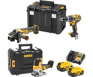 DeWalt DCK 329 P2T Combo Pack Set 18 V DCD 796 Taladro atornillador de impacto + DCG 405 Amoladora angular + DCS 335 Sierra de calar + 2x batería 5,0 Ah + cargador + 2x TSTAK