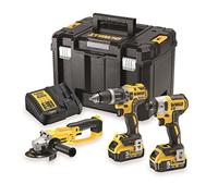 DEWALT DCK383P2T-QW - Kit de Herramientas XR, Taladro Percutor (DCD796), Amoladora (DCG412), Atornillador Impacto (DCF887), 2 Baterías Litio 5Ah (DCB184), Maletín TSTAK VI