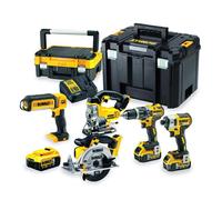 DEWALT DCK551P3T-QW - Kit de Herramientas, Taladro percutor, Atornillador de impacto, Sierra circular, Sierra calar, Linterna, 3 baterías XR 18V Litio 5Ah, cargador y maletines TSTAK I y VI.