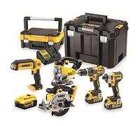 DEWALT DCK551P3T-QW - Kit de Herramientas, Taladro percutor, Atornillador de impacto, Sierra circular, Sierra calar, Linterna, 3 baterías XR 18V Litio 5Ah, cargador y maletines TSTAK I y VI.