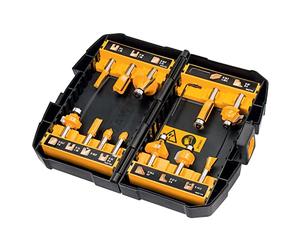 DeWALT DT90016-QZ - Juego de 12 3 Rectas, Recortadora, 2 Redondear, Hueca para Núcleos, Cortador de Cola de Milano, Ranura en V, Calar, Curva Doble, Fresa para Biselar, 0 W, 0 V