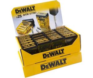 DEWALT: Exhibidor de 20 unidades, modelo DT7963. Caja de 25 unidades, tornillos T30 de 25 mm