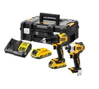 DeWALT - Juego de taladro de impacto y llave de impacto AKU de 18 V, 2 baterías de iones de litio de 2,0 Ah, cargador DCK2062D2T