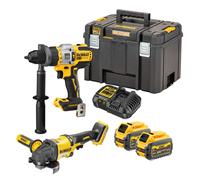 DeWALT - Juego de taladro percutor y amoladora angular de 125 mm de 18V, 2x batería 6,0/2,0 Ah FLEXVOLT, cargador DCK2016T2T