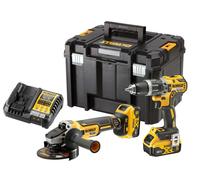 DeWALT - Juego de taladro y amoladora angular inalámbricos de 18 V, 2x baterías XR de 5,0 Ah, cargador DCK2080P2T