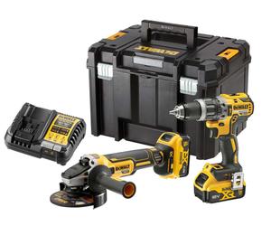DeWALT - Juego de taladro y amoladora angular inalámbricos de 18 V, 2x baterías XR de 5,0 Ah, cargador DCK2080P2T