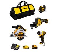 DeWALT Kit D12K405 (DCS512 + DCS312 + DCF801 + DCE088 + 1 batería de 3,0 Ah + 1 batería de 5,0 Ah + cargador + Bolsa)