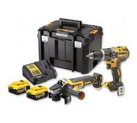 DeWALT - Kit de atornillador perforador y amoladora angular a batería 18V, 2 baterías de 5,0 Ah XR, con cargador. DCK2020P2T