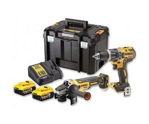 DeWALT - Kit de atornillador perforador y amoladora angular a batería 18V, 2 baterías de 5,0 Ah XR, con cargador. DCK2020P2T
