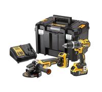DeWalt Kit de Taladro Percutor DCD796 y Amoladora DCG405 con 2 Baterías de 5.0Ah y Maletín T STAK