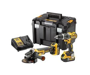 DeWalt Kit de Taladro Percutor DCD796 y Amoladora DCG405 con 2 Baterías de 5.0Ah y Maletín T STAK
