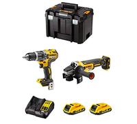 DeWALT Kit DWK208 (Taladro Percutor DCD796 + Mini-Amoladora DCG405 + 2 Baterías de 2,0 Ah + Cargador + TSTAK VI)
