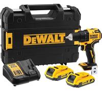 DEWALT Taladro atornillador compacto sin escobillas XR 18V Li-Ion 2 Ah, Sin cable, con maletín TSTAK, luz LED, 2 baterías, Cargador, 2 velocidades (0-450/1650 rpm), DCD708D2T-QW