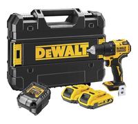 DEWALT Taladro atornillador compacto sin escobillas XR 18V Li-Ion 2 Ah, Sin cable, con maletín TSTAK, luz LED, 2 baterías, Cargador, 2 velocidades (0-450/1650 rpm), DCD708D2T-QW