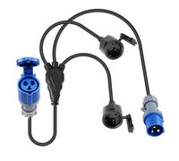 DewinLVD Cable Adaptador Enchufe con 2 Schuko y 1 cee 16 A, 250 V, 150cm Cable de Extensión - IP44 H07RN-F3G 1.5 mm² - Adaptador Cable de Goma Intemperie para exterior caravanas y acampadas Accesorios