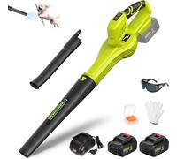DEWINNER, soplador de hojas inalámbrico, 2 baterías de 4.0Ah, 210 km/h, 6 velocidades ajustables, 2 tubos desmontables, juego completo, para profesionales y jardines, color verde