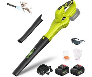 DEWINNER, soplador de hojas inalámbrico, 2 baterías de 4.0Ah, 210 km/h, 6 velocidades ajustables, 2 tubos desmontables, juego completo, para profesionales y jardines, color verde