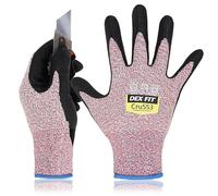 DEX FIT Guantes Anticortes de Nivel 5 Cru553, Ajuste Cómodo Elástico 3D, Buen Agarre, Recubrimiento de Espuma Duradero de Nitrilo, Táctil, Fino y Ligero, Lavable, Rojo 9 (L) 1 Par