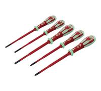 Dextro VDE Slim Juego de destornilladores eléctricos ranurados/PZ, 5 piezas, fosforizante, buena visibilidad, fabricado con precisión, versátil, con certificación VDE, gran comodidad de trabajo 1
