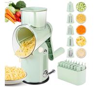 DFENGDF Rallador giratorio de queso y rebanador de mandolina con 5 cuchillas intercambiables, corte sin esfuerzo para queso, verduras, frutas, frutos secos, diseño fácil de limpiar para uso en cocina