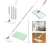 Dfydghb Mopa perezosa con sistema de sujeción a presión, mini fregona con cambio automático de paño, sin lavado de manos, 1 botón de cambio, 10 paños de microfibra reutilizables para suelos, azulejos