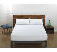 DHESTIA HOME Sábana Bajera Blanca Hotel 100% Algodón - 144 Hilos 115 Gramos - Esquinas Elásticas Color Blanco Talla Cama 80
