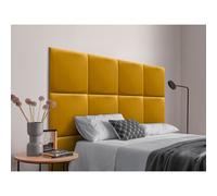 DHOME Cabecero Tapizado Compuesto de Paneles Autoadhesivos Intercambiables de Terciopelo Premium Cama Lujo Dormitorio Acolchado Mustard