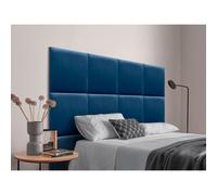 DHOME Cabecero Tapizado Compuesto de Paneles Autoadhesivos Intercambiables de Terciopelo Premium Cama Lujo Dormitorio Acolchado Blue