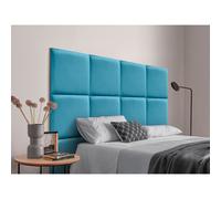 DHOME Cabecero Tapizado Compuesto de Paneles Autoadhesivos Intercambiables de Terciopelo Premium Cama Lujo Dormitorio Acolchado Segunda Gama de Colores Light blue