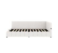 Día cama 140x200 cm - sofá cama, con somier, con luz led, mecanismo hidráulico, usb, tipo-c, material cómodo, imitación de vellón - blanco