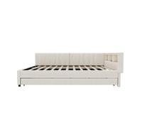 Día cama 140x200cm - sofá cama, compartimento de almacenamiento, usb+tipo c, control remoto para luz led, cama extensible, con somier, lino - beige