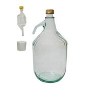 DIAH DO IT AT HOME Demijohn de vidrio de 5 litros con asa, kit completo de vinificación con tapa de rosca, cierre de aire tipo S y tapón de goma, 1 galón para sidra, vino y hidromiel