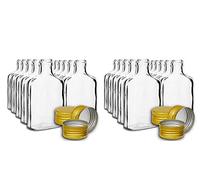 DIAH DO IT AT HOME Juego de 24 petacas de cristal de 100 ml con tapón de rosca dorado, botellas vacías en miniatura para licor, regalos para licores caseros, muestras de ginebra y vodka