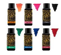Diamine Tinta de Pluma Estilográfica 30ml - Rueda de Color - 6 x Botellas - Autumn Oak, Hope Pink, Jet Black, Ultra Green, Majestic Blue, Red Dragon