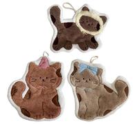 Dianzan 3 Toallas De Mano Divertidas con Diseño De Animales: Gato, Toallas De Cocina Decorativas Colgantes con Forma De Animales, Toallas De Baño De Forro Polar Coral con Lazo para Colgar.