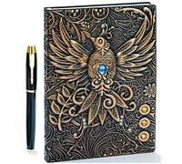 Diario de piel en relieve vintage con juego de bolígrafos dorados,A5,hecho a mano,cuaderno de bocetos, diario de viaje y cuaderno para escribir, regalo para mujeres y hombres