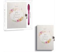 Diario Mi Primera Comunión para Niña con Bolígrafo Mágico y Candado | 90 Páginas Decoradas | Caja de Regalo Transparente | Tinta Invisible con Luz UV | Recuerdo Especial