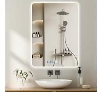 Dibaful 500 x 700 Espejo de Baño con Iluminación Regulable 3000K 4500K 6500K | Tiempo Interruptor Táctil Función Antivaho IP44 Impermeable con Luz para Hotel Hogar Forma de Rectángulo