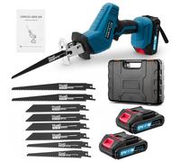 Dibaful Sierra de sable con batería universal de 0-4000 RPM 21 V, inalámbrica, sierra de recipro, con luz LED y 2 pilas de 2,0 Ah, cargador rápido, 8 hojas de sierra para madera y metal PVC para obras